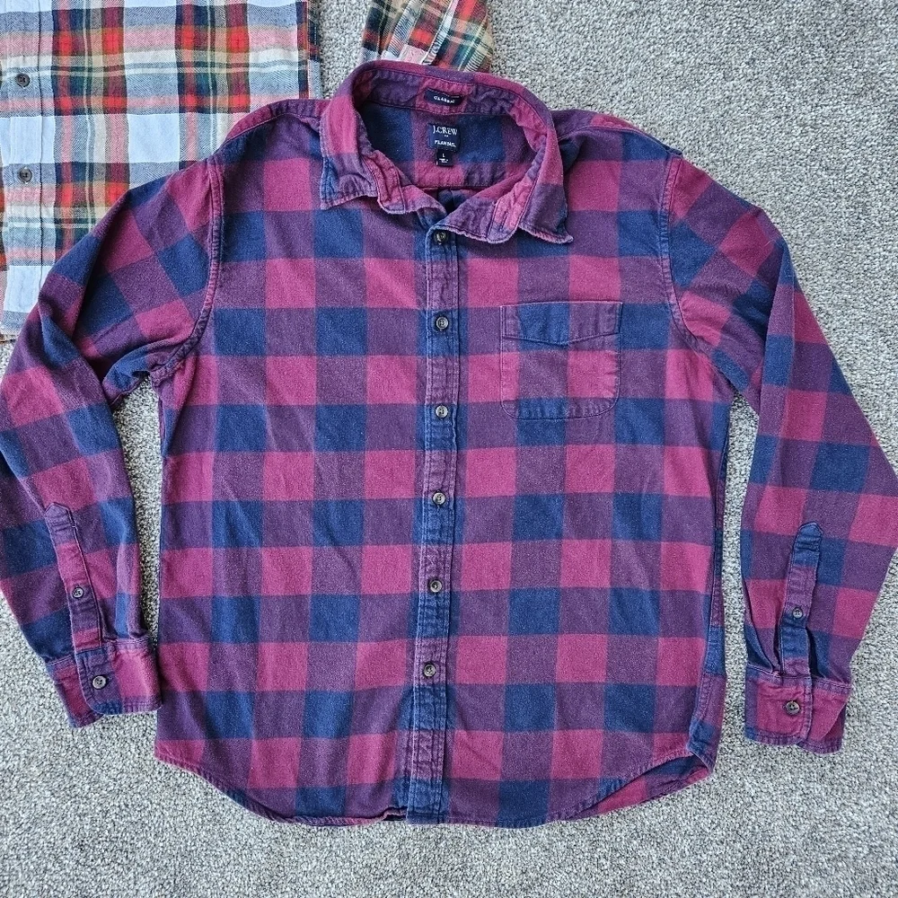 J.Crew Mercantile Classic Fit Long-Sleeve Flannel Red Plaid Shirt LOT Mens Large